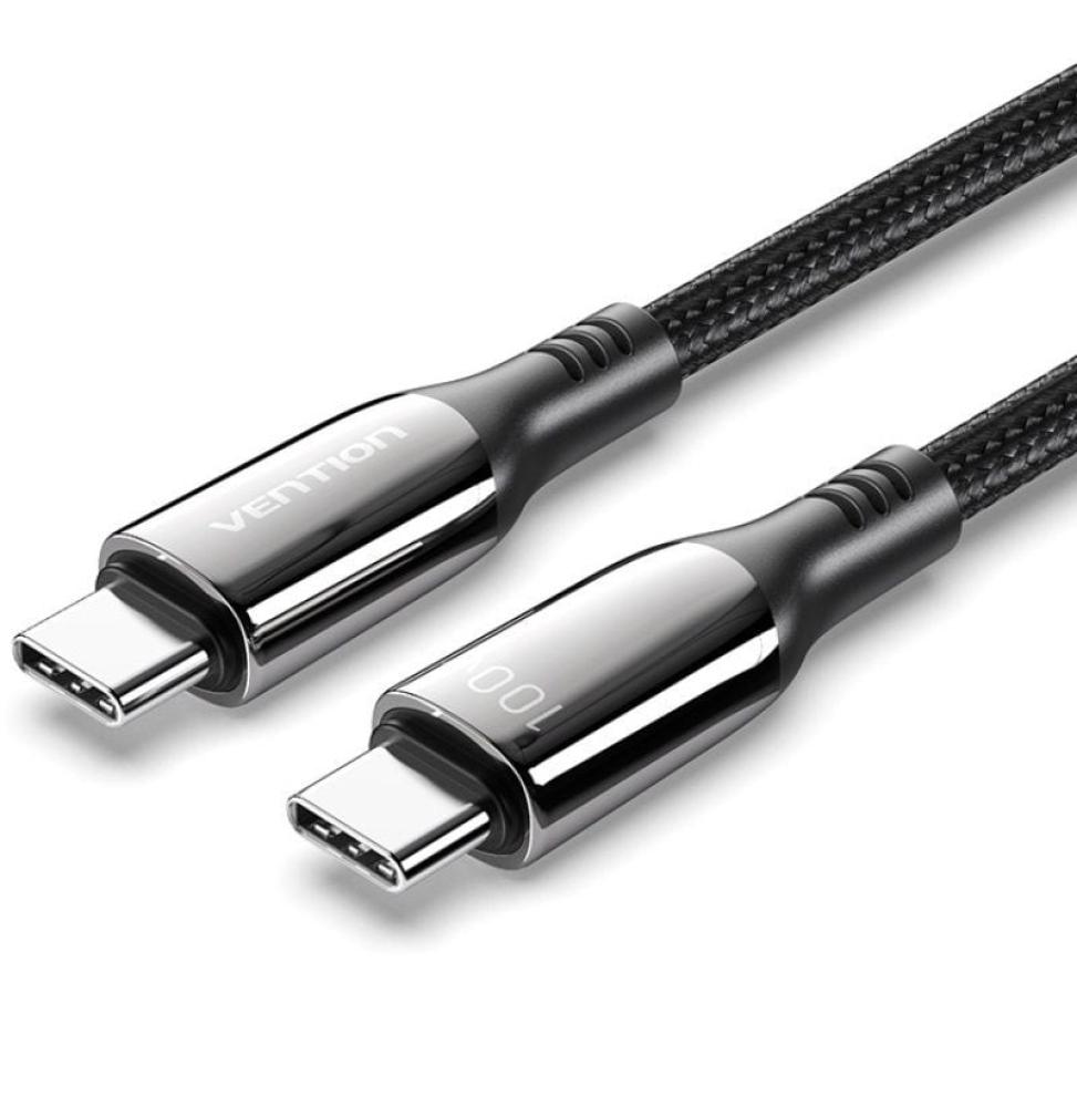 Cable USB 2.0 Tipo-C 5A 100W Vention CTKBH/ USB Tipo-C Macho - USB Tipo-C Macho/ Hasta 100W/ 480Mbps/ 2m/ Negro