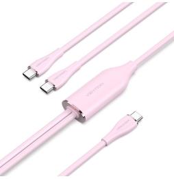 Cable USB Tipo-C Vention CTMPG/ USB Tipo-C Macho - 2 x USB Tipo-C Macho/ Hasta 100W/ 480Mbps/ 1.5m/ Rosa