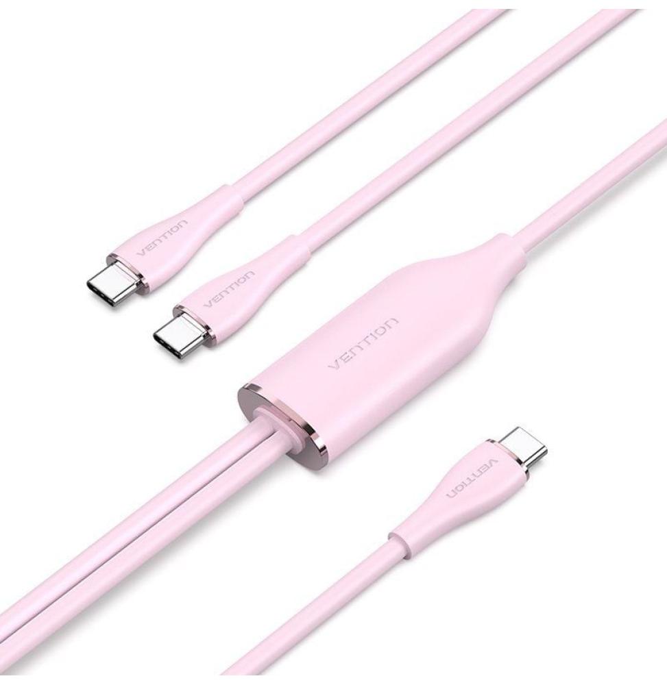 Cable USB Tipo-C Vention CTMPG/ USB Tipo-C Macho - 2 x USB Tipo-C Macho/ Hasta 100W/ 480Mbps/ 1.5m/ Rosa