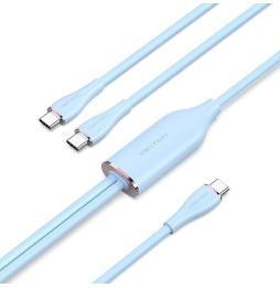 Cable USB Tipo-C Vention CTMSG/ USB Tipo-C Macho - 2 x USB Tipo-C Macho/ Hasta 100W/ 480Mbps/ 1.5m/ Azul