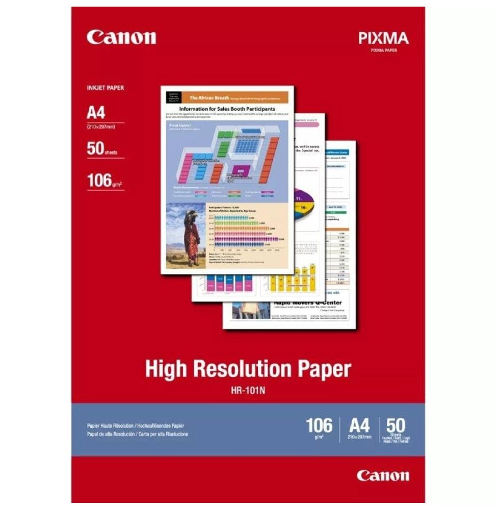 Papel para Impresora de Inyección de Tinta Canon HR-101N/ 21 x 29.7cm/ 106g/ 50 Hojas