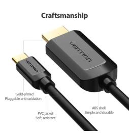 Cable Conversor HDMI 1.4 4K Vention CGUBF/ USB Tipo-C Macho - HDMI Macho/ 1m/ Negro