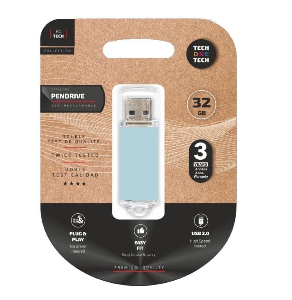 Pendrive 32GB Tech One Tech Basic USB 2.0/ Azul Cielo