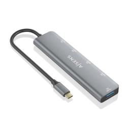 Hub USB Tipo-C Aisens A109-0857/ 3xUSB/ 1xUSB Tipo-C/ 1xUSB Tipo-C PD/ Gris