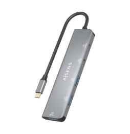 Hub USB Tipo-C Aisens A109-0857/ 3xUSB/ 1xUSB Tipo-C/ 1xUSB Tipo-C PD/ Gris