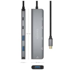 Hub USB Tipo-C Aisens A109-0857/ 3xUSB/ 1xUSB Tipo-C/ 1xUSB Tipo-C PD/ Gris