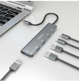 Hub USB Tipo-C Aisens A109-0857/ 3xUSB/ 1xUSB Tipo-C/ 1xUSB Tipo-C PD/ Gris