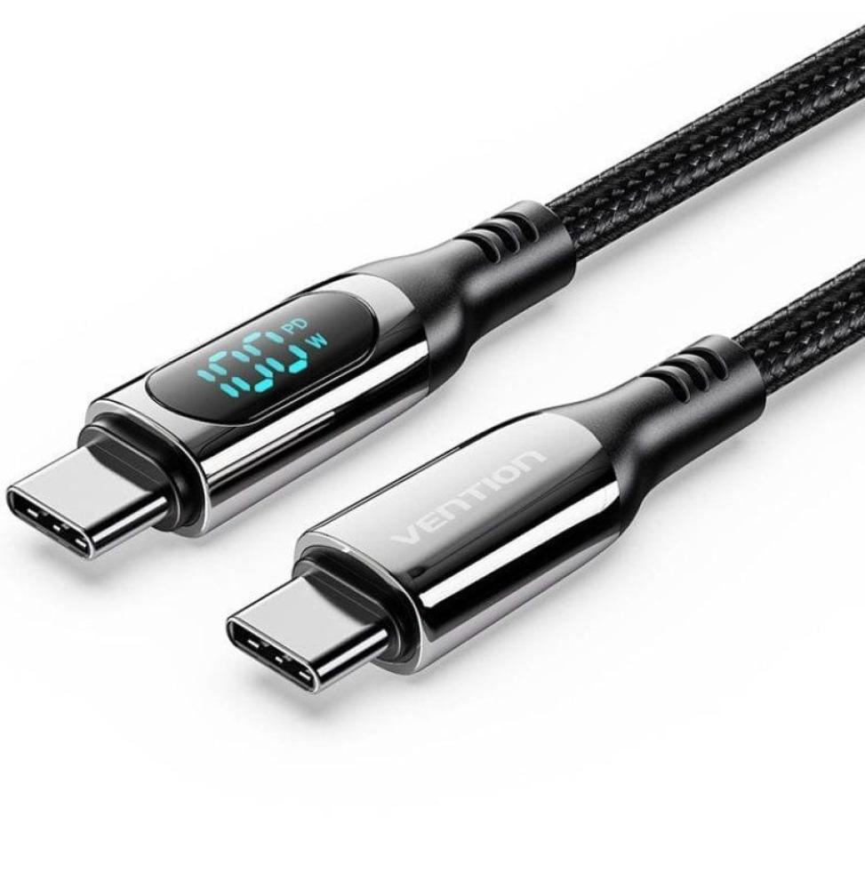 Cable USB 2.0 Tipo-C 5A 100W Vention TAYBAV/ USB Tipo-C Macho - USB Tipo-C Macho/ Hasta 100W/ 480Mbps/ 1.2m/ con Pantalla LED/ N