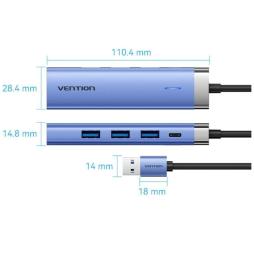 Hub USB 3.0 Vention TGFSB/ 3xUSB/ 1xRJ45/ 1xUSB Tipo-C PD