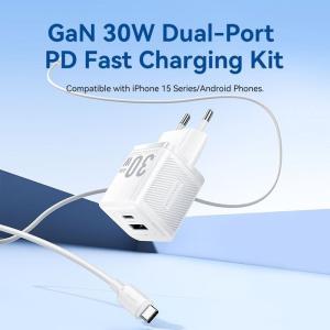 Cargador Gan de Pared Vention TZ-FEQB0-EU-01/ 1xUSB Tipo-C/ 1xUSB + Cable USB Tipo-C/ 30W