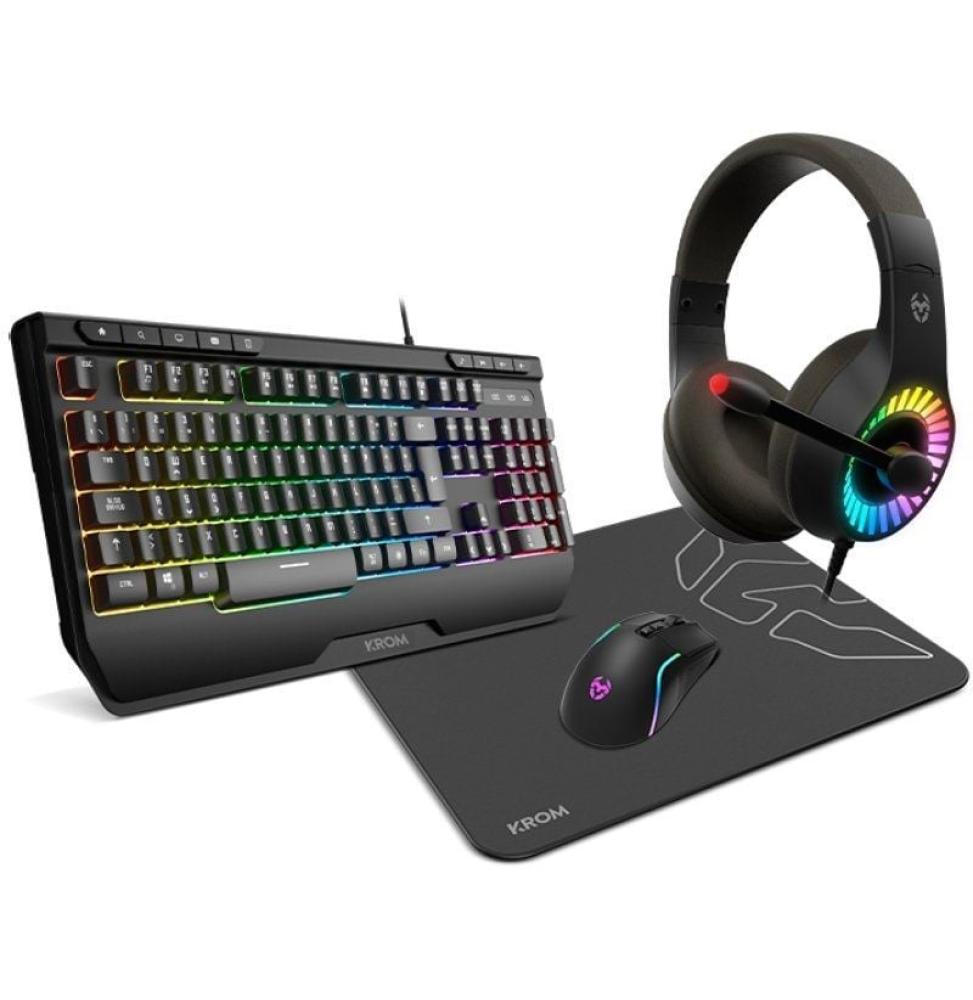 Pack Gaming Krom kenya/ Teclado RGB + Ratón Óptico + Alfombrilla + Auriculares