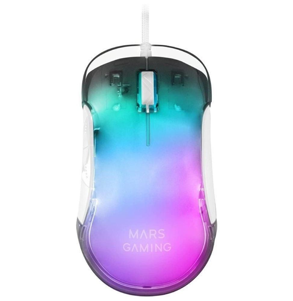 Ratón Gaming Mars Gaming MMGLOWW/ Hasta 12800 DPI/ Blanco