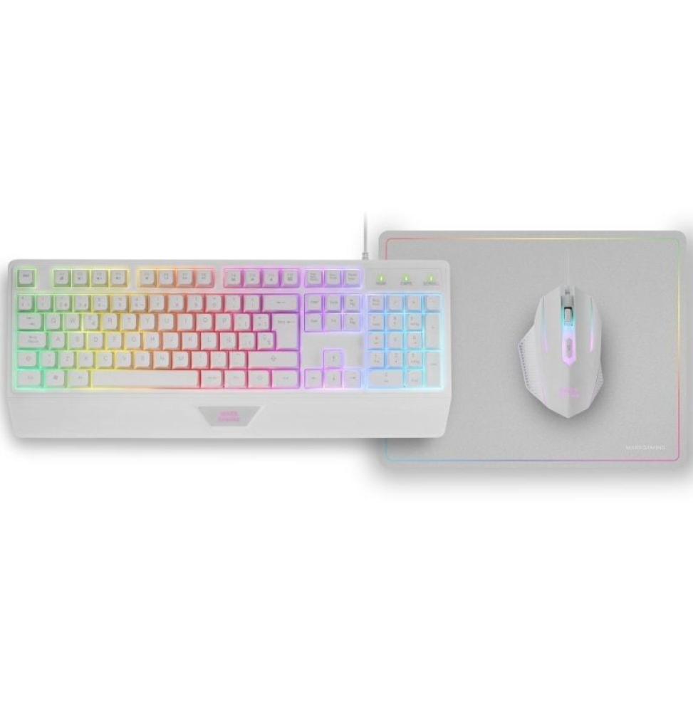 Pack Gaming Mars Gaming MCP124/ Teclado H-MECH + Ratón Óptico + Alfombrilla/ Blanco