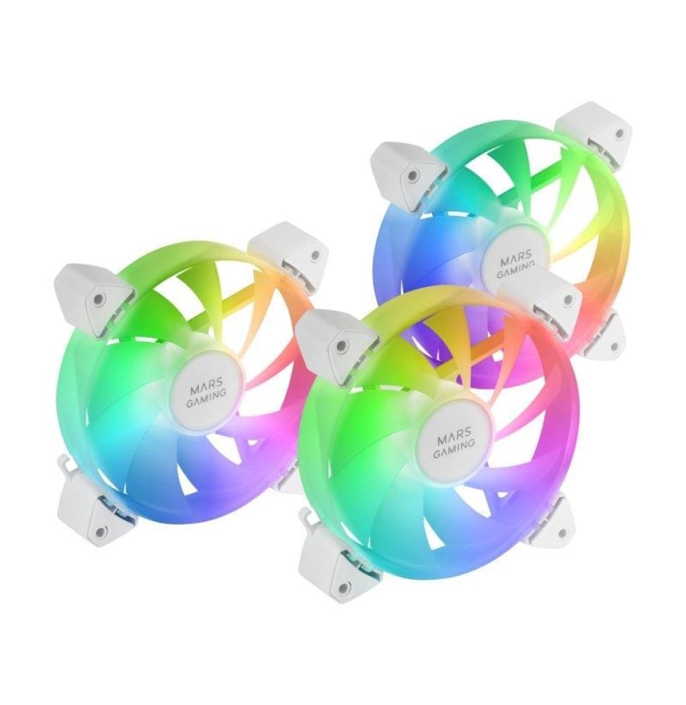 Pack 3 Ventiladores Mars Gaming MF-3A/ 12cm/ ARGB/ Blanco