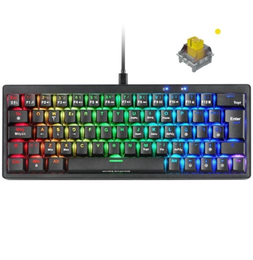 Teclado Gaming Mecánico Mars Gaming MKMINIPRO/ Switch Amarillo/ Negro