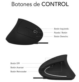 Ratón Ergonómico Subblim Glide Vertical Ergo Wired/ Hasta 1600 DPI/ Negro