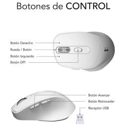 Ratón Ergonómico Inalámbrico por Bluetooth/ 2.4GHz Subblim Comfort Ergo Dual Battery/ Batería recargable/ Hasta 2400 DPI/ Blanco