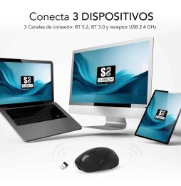 Ratón Ergonómico Inalámbrico por Bluetooth/ 2.4GHz Subblim Comfort Ergo Dual Battery/ Batería recargable/ Hasta 2400 DPI/ Negro