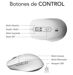 Ratón Ergonómico Inalámbrico por Bluetooth/ 2.4GHz Subblim Curve Ergo Dual Battery/ Batería recargable/ Hasta 1600 DPI/ Blanco