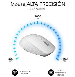 Ratón Ergonómico Inalámbrico por Bluetooth/ 2.4GHz Subblim Curve Ergo Dual Battery/ Batería recargable/ Hasta 1600 DPI/ Blanco