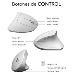 Ratón Ergonómico Inalámbrico por Bluetooth/ 2.4GHz Subblim Glide Vertical Ergo Dual Battery/ Batería Recargable/ Hasta 1600 DPI/