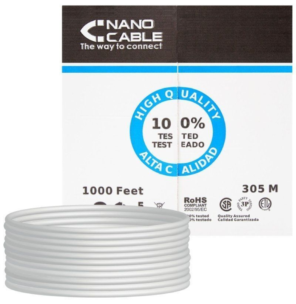 Bobina de Cable RJ45 UTP Nanocable 10.20.0304-FLEX Cat.5e/ 305m/ Gris