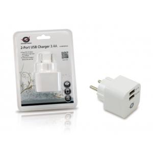 Conceptronic - Cargador de pared 5V USB 2xUSB Max 3.4A - 1x1A + 1x2.4A