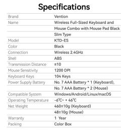 Teclado y Ratón Vention Combo KTDB0-ES/ Negro