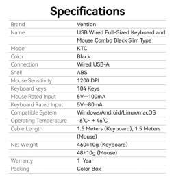Teclado y Ratón Vention Combo KTCB0-ES/ Negro