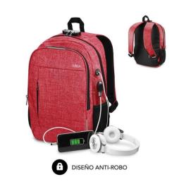 Mochila Subblim Urban Lock para Portátiles hasta 16'/ Puerto USB/ Antirrobo/ Rojo