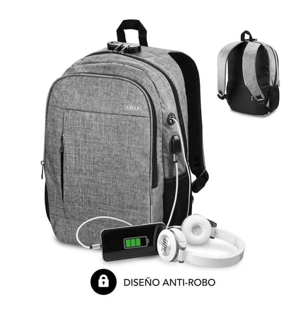 Mochila Subblim Urban Lock para Portátiles hasta 16'/ Puerto USB/ Antirrobo