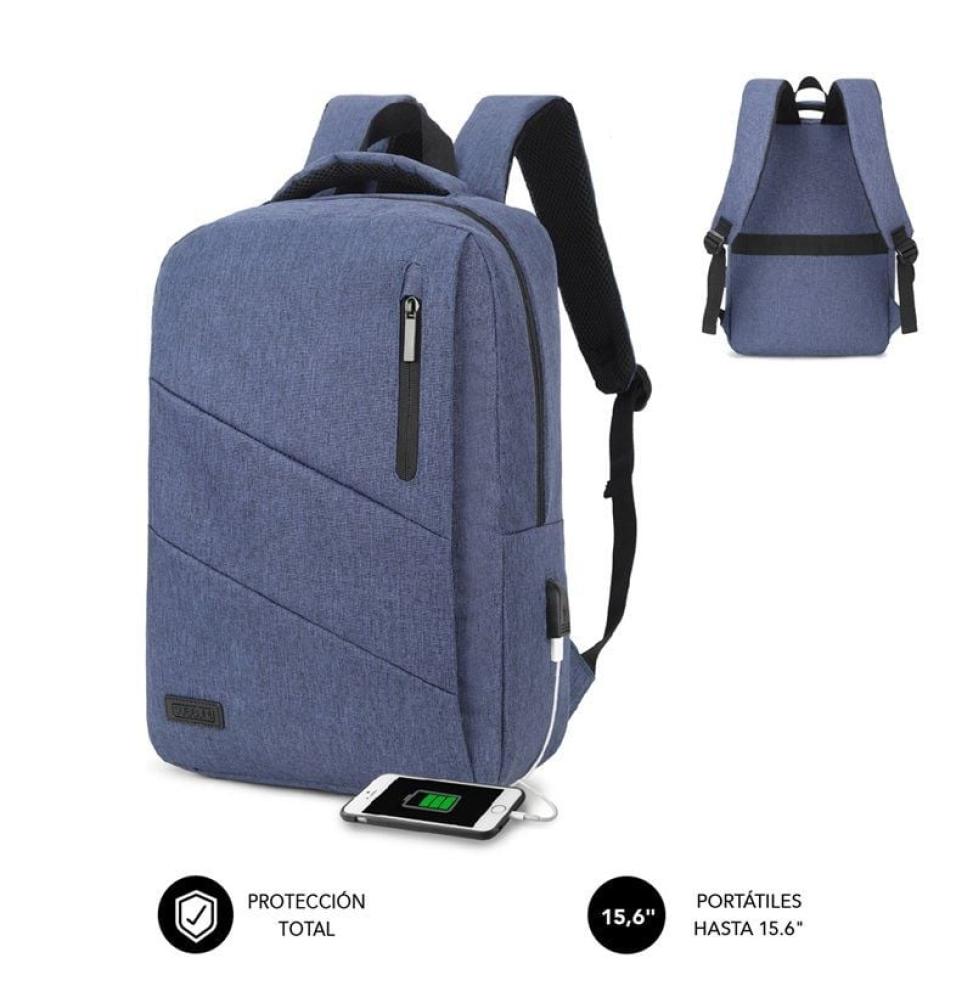 Mochila Subblim City Backpack para Portátiles hasta 15.6'/ Puerto USB/ Azul