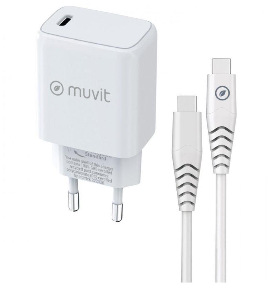 Cargador de Pared Muvit For Change MCPAK0044/ 1xUSB Tipo-C + Cable USB Tipo-C/ 20W