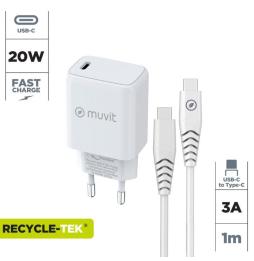 Cargador de Pared Muvit For Change MCPAK0044/ 1xUSB Tipo-C + Cable USB Tipo-C/ 20W