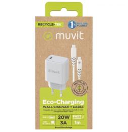 Cargador de Pared Muvit For Change MCPAK0044/ 1xUSB Tipo-C + Cable USB Tipo-C/ 20W