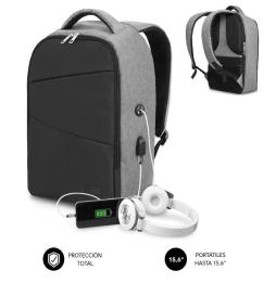 Mochila Subblim Secure V2 AP para Portátiles hasta 15.6'/ Puerto USB/ Antirrobo/ Gris