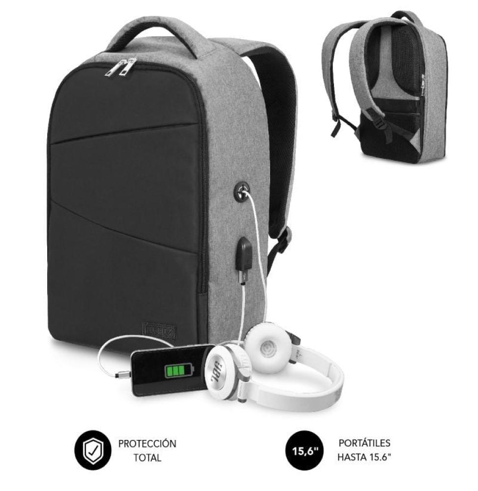 Mochila Subblim Secure V2 AP para Portátiles hasta 15.6'/ Puerto USB/ Antirrobo/ Gris