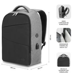 Mochila Subblim Secure V2 AP para Portátiles hasta 15.6'/ Puerto USB/ Antirrobo/ Gris