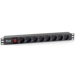 Equip - Regleta Alimentación Aluminio - Para Rack 19" 1U - 8 Tomas Schuko- 2USB - Con interruptor - Max 4000W - Protec. Sobreten