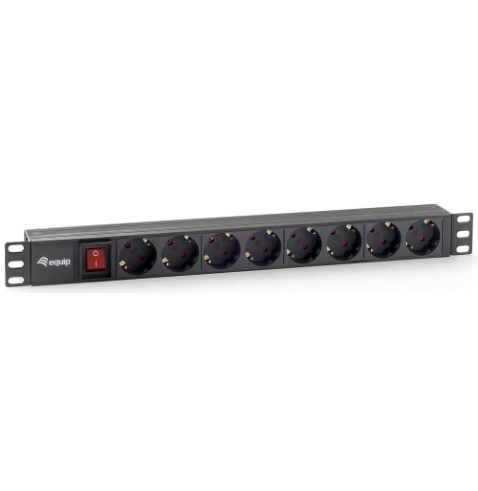 Equip - Regleta Alimentación Aluminio - Para Rack 19" 1U - 8 Tomas Schuko- 2USB - Con interruptor - Max 4000W - Protec. Sobreten