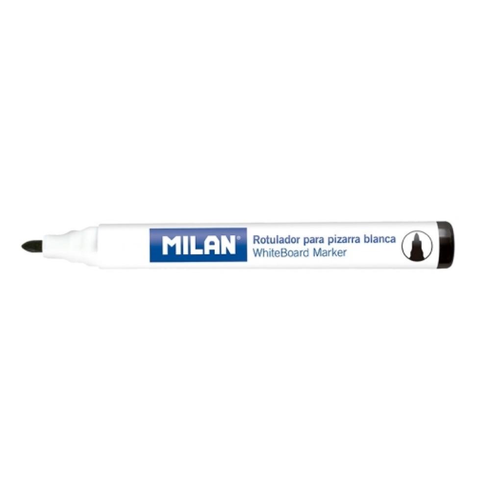 Milan Rotuladores para pizarra blanca, color negro. Borrable en seco. Punta redonda 4,7 mm. Caja de 12 unidades.