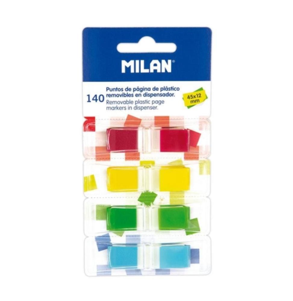 MILAN MARCADORES DE PÁGINA REMOVIBLES 140 PUNTOS 45X12MM 4 COLORES TRANSPARENTES