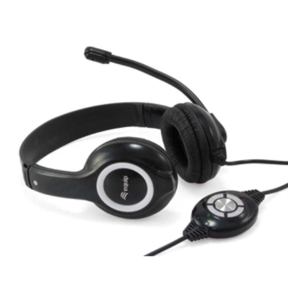 Equip - Auriculares USB Equip Life - Micrófono - Control de volumen - Cable 2m - Negro/blanco