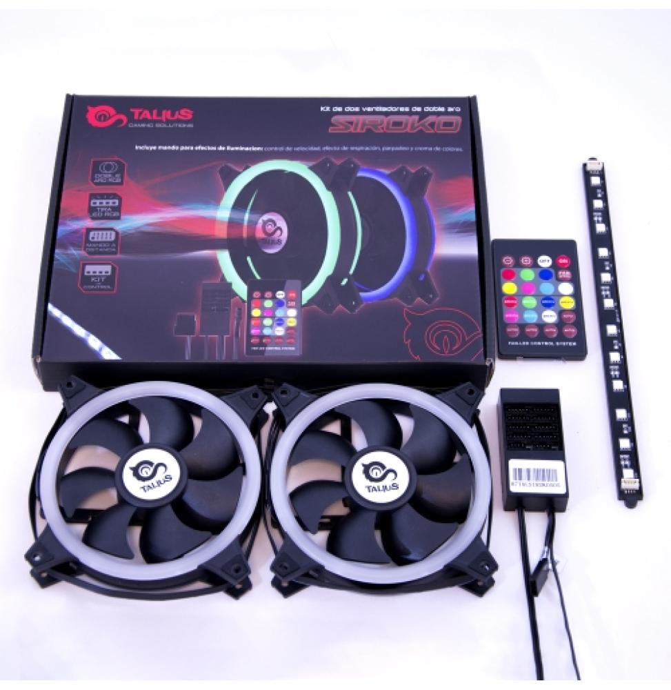 Talius - Kit Ventiladores Siroko - 2 Ventiladores 12 cm RGB + Tira LED + Controlador remoto