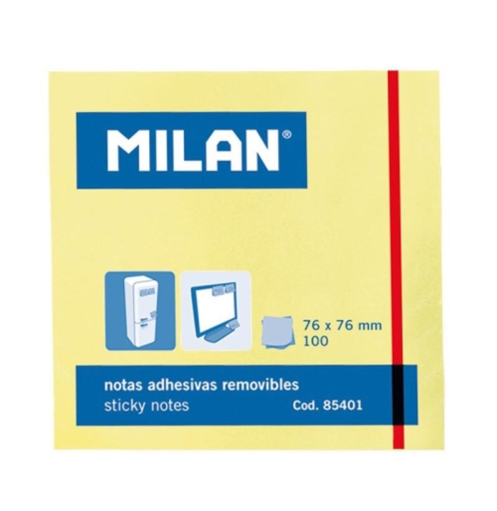 MILAN BLOC NOTAS ADHESIVAS 100 HOJAS 76X76MM AMARILLO - 10U.