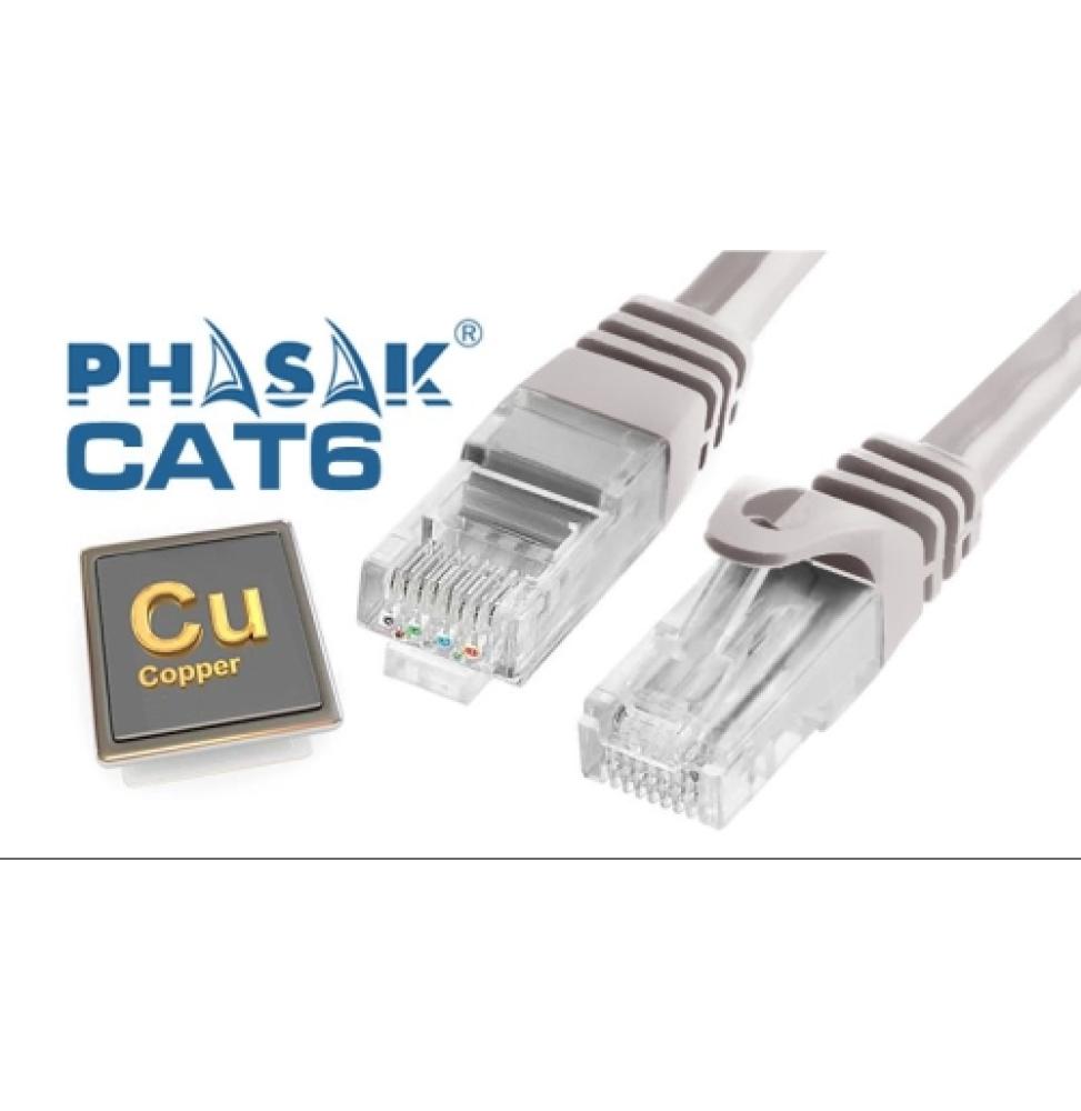 Cable de red UTP Phasak Cat. 6 Cu 1 m. gris