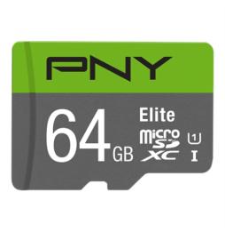 PNY - Tarjeta MicroSD 64GB ELITE + Adaptador - Clase 10 - 100Mbps/Lectura UHS-I U1