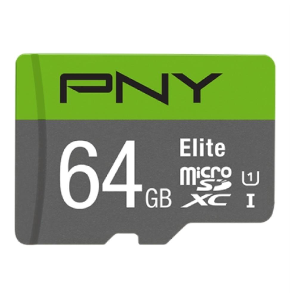 PNY - Tarjeta MicroSD 64GB ELITE + Adaptador - Clase 10 - 100Mbps/Lectura UHS-I U1