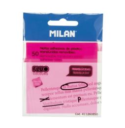 MILAN NOTAS ADHESIVAS 50 HOJAS 76X76MM TRANSLÚCIDAS ROSA FLUORESCENTE