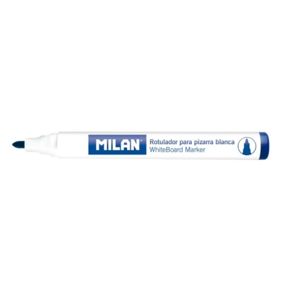 Milan Rotuladores para pizarra blanca color azul. Borrable en seco.Punta redonda 4,7 mm. Caja de 12 unidades.